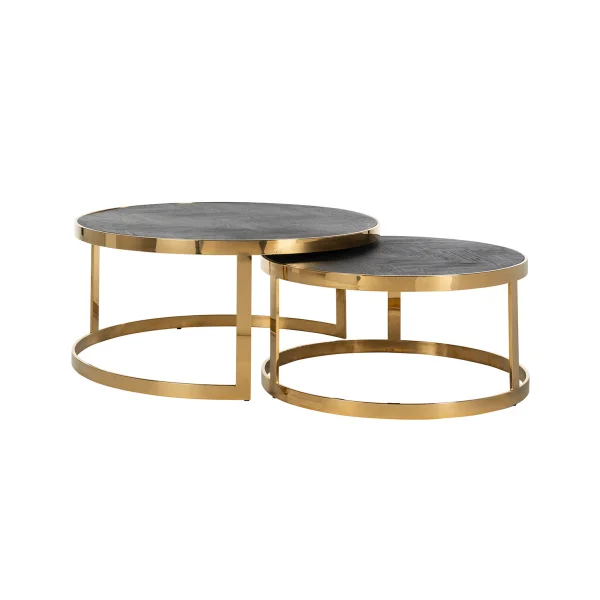 Richmond Salontafel Blackbone Eiken en staal, Set van 2 stuks - Zwart / Goud - Rond