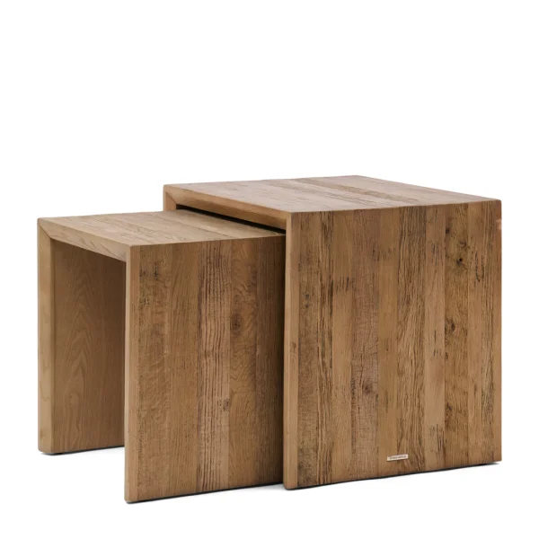 Rivièra Maison Bijzettafel Sant Mateu Eikenhout, Set van 2 stuks - Bruin - Vierkant