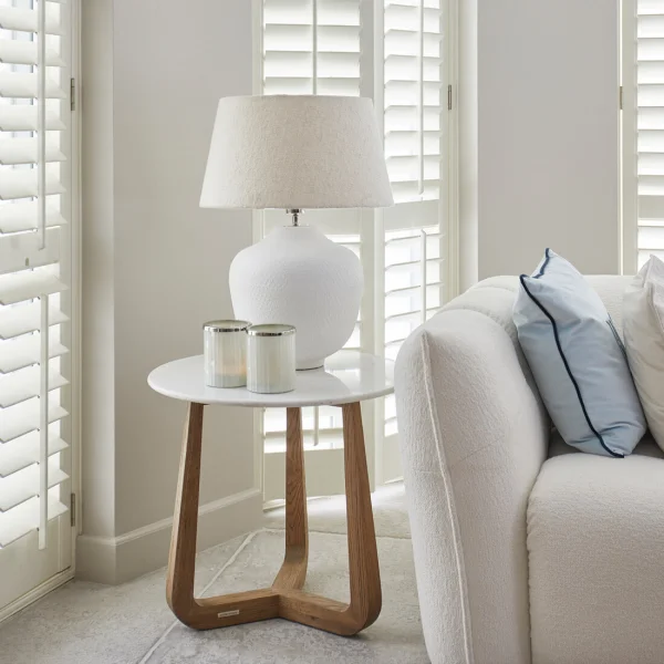 Rivièra Maison Ronde Bijzettafel Casone Marmer en eikenhout, 60cm - Wit