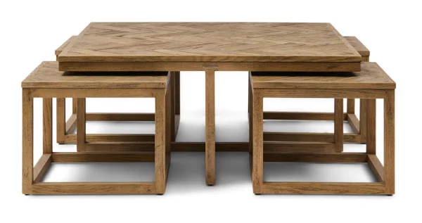 Rivièra Maison Salontafel Harbour Island Eikenhout, Set van 5 stuks - Bruin - Vierkant