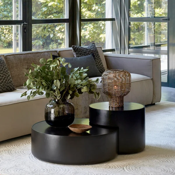 Rivièra Maison Salontafel Hollywood Hills Mangohout, Set van 2 stuks - Black - Rond