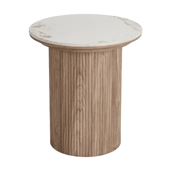 Ronda houten bijzettafel met keramiek blad bruin Ø 45 x 50 cm