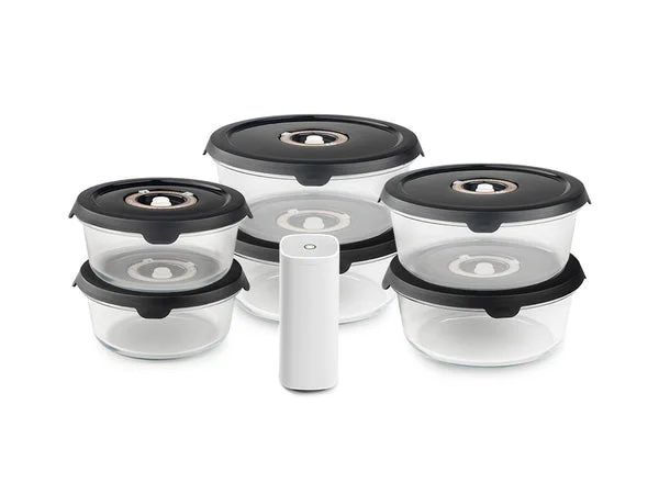 Ronde vacuümglazen container mix set – 6-pak