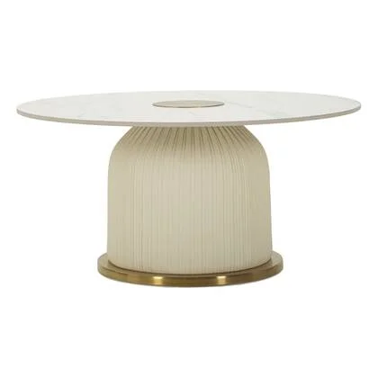 Salontafel in crème leer met marmeren blad cm ø 80x39,5