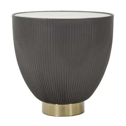 Salontafel in grijs kunstleer en marmeren blad cm ø 46x45