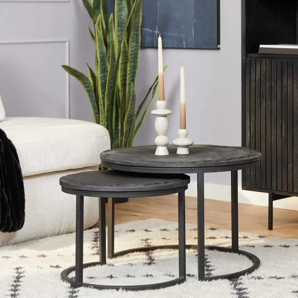 Salontafel Ora Black Kadappa Stone| 60 cm | Set van 2