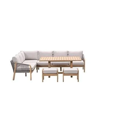 Santos lounge-diningset - 5-dlg.-links -acaciahout met white wash-sand