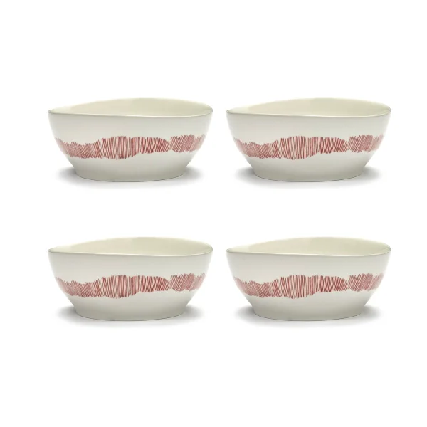 Serax Ottolenghi Feast kom L Ø17 cm 4-pack White stripes-red