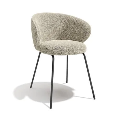 Set van 2 beige bouclette stoelen met zwarte poten