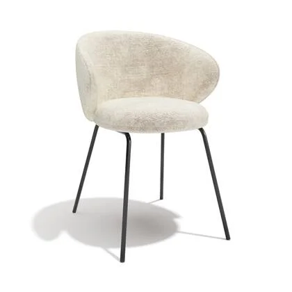 Set van 2 fluwelen stoelen met crèmekleurige structuur en zwarte poten