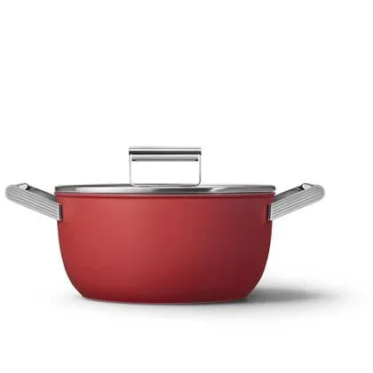 SMEG kookpan 24cm - Anti aanbak - Met deksel - Rood mat