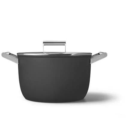 SMEG kookpan 26cm - Anti aanbak - Met deksel - Zwart mat