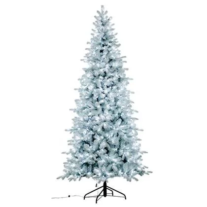 Snowy Blue Comet verlichte kunstkerstboom - 228 cm - White flocked -