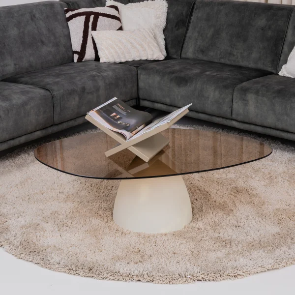 Sohome Organische Salontafel Jacky Glas en betonlook, 110 x 65cm - Beige