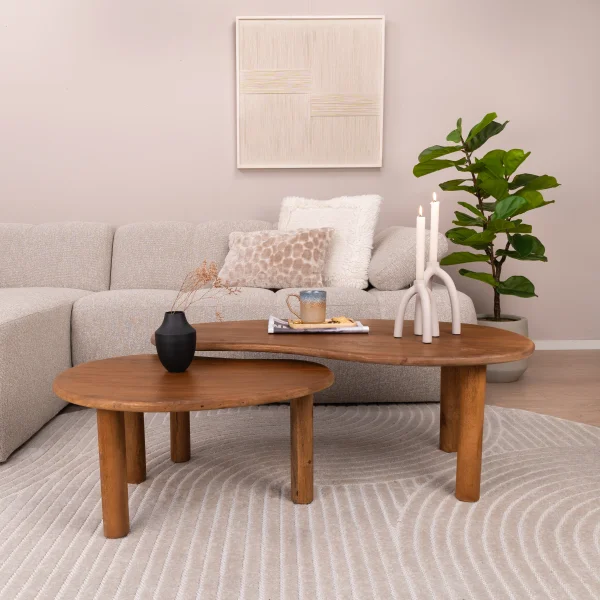 Sohome Organische Salontafel Noralie Mangohout, Set van 2 stuks - Naturel
