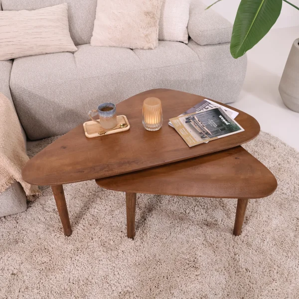 Sohome Organische Salontafel Yaden Mangohout, Set van 2 stuks - Bruin