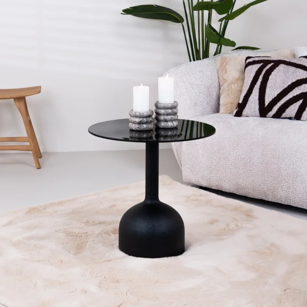 Sohome Ronde Bijzettafel Indira Glas en staal, 55cm - Zwart