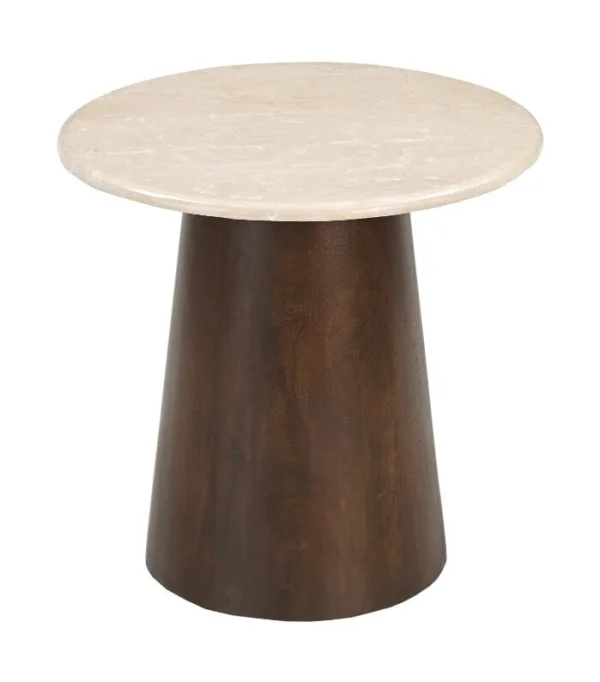Sohome Ronde Bijzettafel Margred Marmer en mangohout, 45cm - Beige