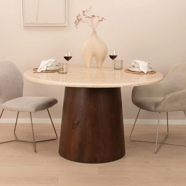 Sohome Ronde Eettafel Bailey Mangohout en travertin, 130cm