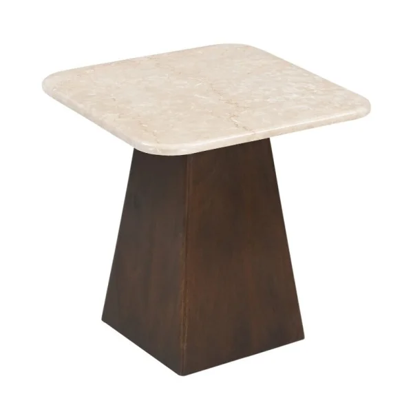 Sohome Vierkante Bijzettafel Margred Marmer en mangohout, 45 x 45cm - Beige