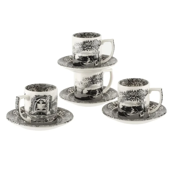 Spode Black Italian espressokop met schotel 4-pack 9 cl