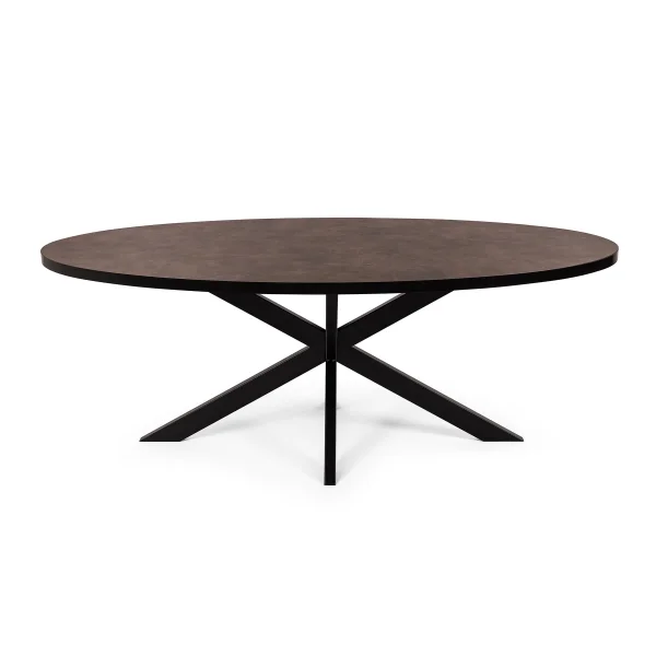 Stalux Ovale eettafel Mees - zwart / lederlook bruin - Ovaal