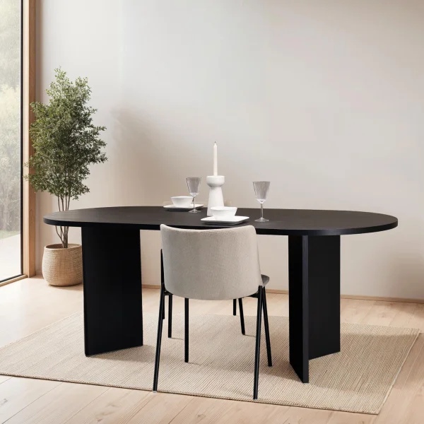 Stalux Ovale Eettafel Nina 200 x 90cm - zwart eiken - Ovaal