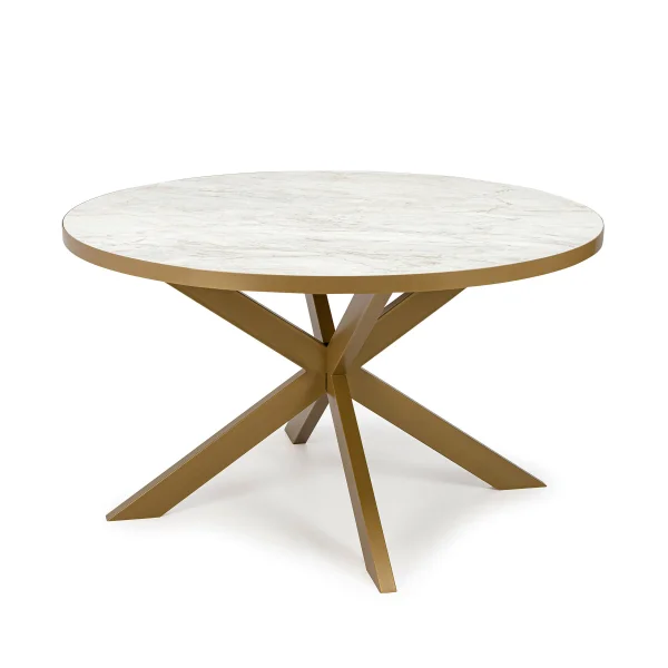 Stalux Ronde eettafel Daan - goud / wit marmer