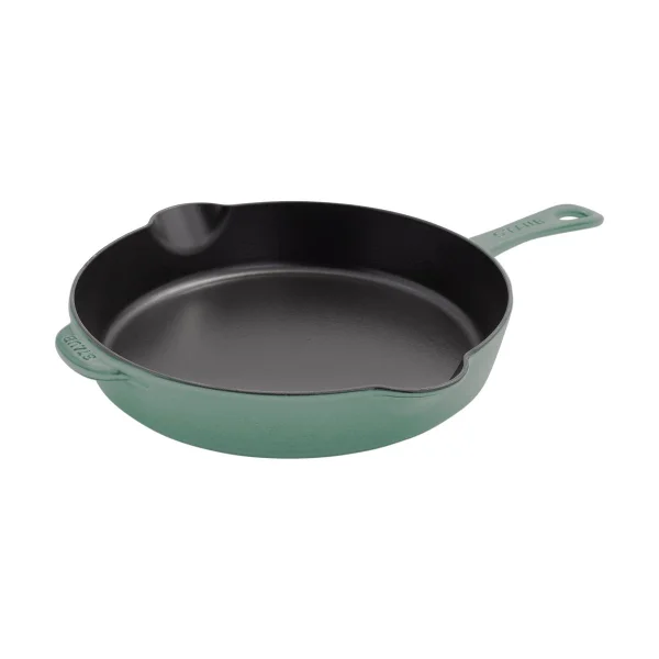 STAUB Staub gietijzeren koekenpan met schenktuit Ø28 cm Eucalyptus hout