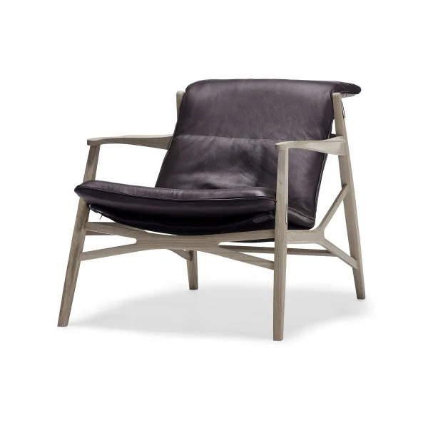 Stolab Link loungefauteuil leer donkerbruin, witgeolied eikenhout, zwart canvas