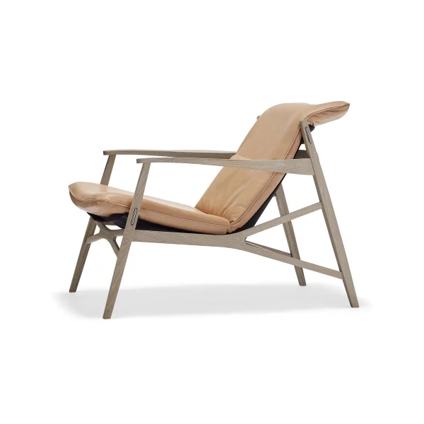 Stolab Link loungefauteuil leer natuur, witgeolied eikenhout, zwart canvas