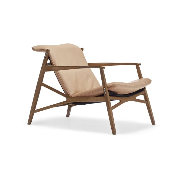 Stolab Link loungefauteuil natuurkleurig leer-naturel geolied eikenhout-zwart canvas