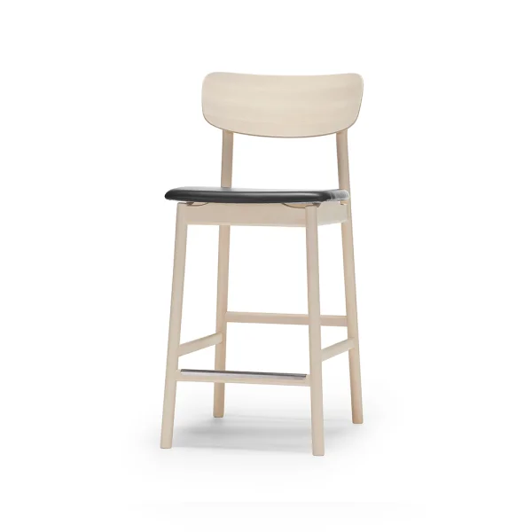 Stolab Prima Vista barkruk leer elmo zwart, licht matgelakt berkenhouten onderstel