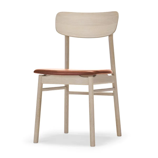 Stolab Prima Vista stoel berkenhout lichte matte lak Leer elmotique 43807 cognac