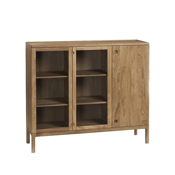 Stolab Prio Hoog dressoir eikenhout naturel olie, glazen deur