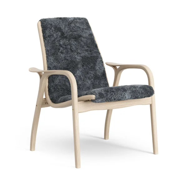 Swedese Laminett Fauteuil Eik wit gepigmenteerd / schapenvacht Charcoal (dunkelgrijs)