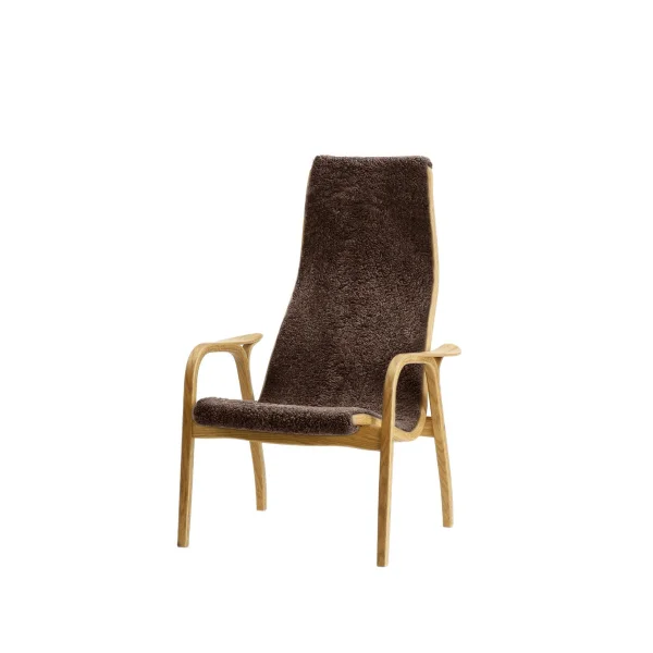 Swedese Lamini fauteuil voor kinderen schapenvacht espresso, geolied eikenhout