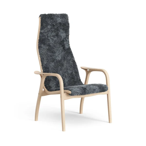 Swedese Lamini Kinderfauteuil gelakt Beuk/schapenvacht Charcoal (donkergrijs)