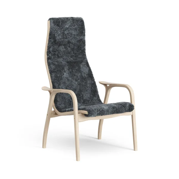 Swedese Lamino Fauteuil Eik wit gepigmenteerd / schapenvacht Charcoal (donkergrijs)