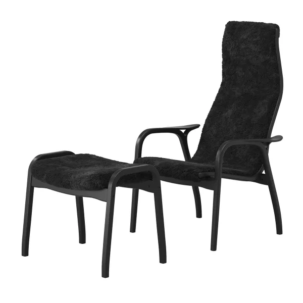 Swedese Lamino fauteuil en voetenbankje Black Edition Zwart
