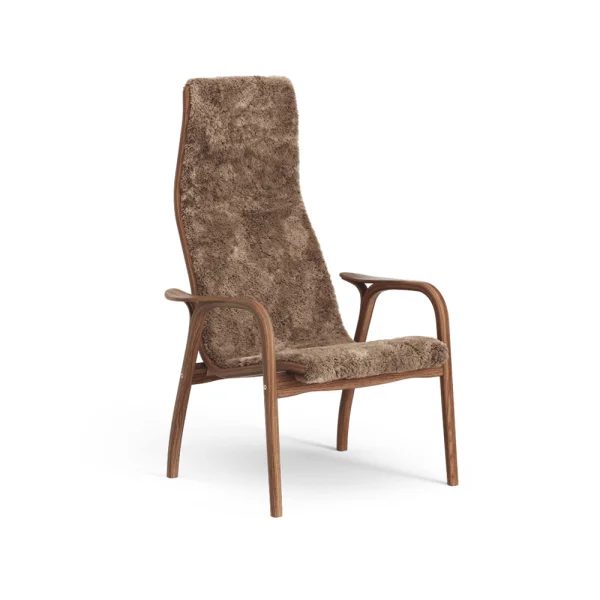 Swedese Lamino Fauteuil schapenvacht sahara, gelakt walnoothout