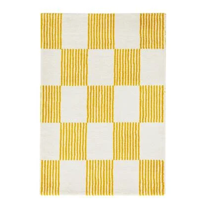 sweeek - Binnen tapijt geel en wit dambordpatroon