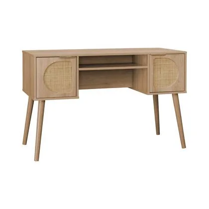 sweeek - Bureau met houten effect en rotan 2 lades