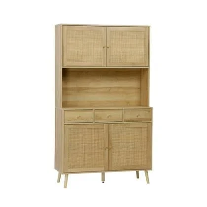 sweeek - Dressoir decor hout en rotan 4 deuren 3 lades 110 cm