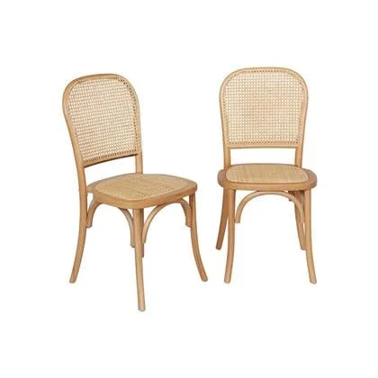 sweeek - Houten en rotan vintage stoelen (set van 2)