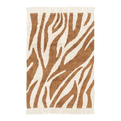 sweeek - Katoenen binnentapijt, bruin zebramotief en franjes