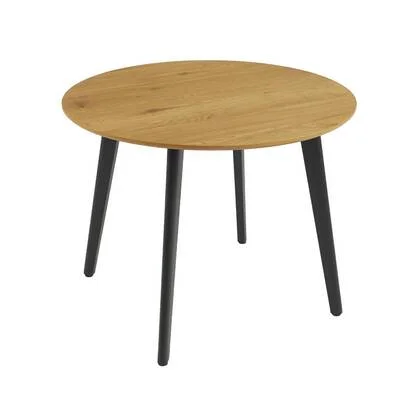 sweeek - Ronde eettafel met houteffect en zwarte metalen poten voor 4