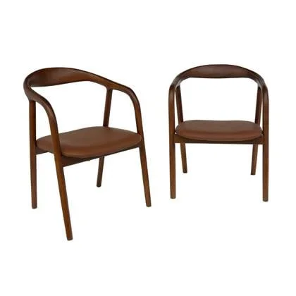 sweeek - Stoelen vintage rubberhout en kunstleer (set van 2)