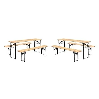sweeek - Vouwbare tafel van dennenhout met 2 banken (set van 2)