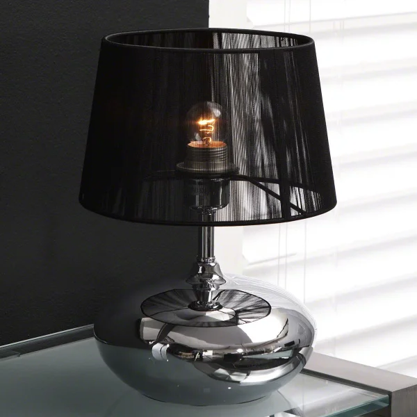 Tafellamp Takako 1 Lamps, chroom met zwarte kap